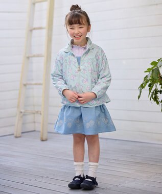 ANY KIDS シアー ギンガム 七分袖 Tシャツ ラベンダー