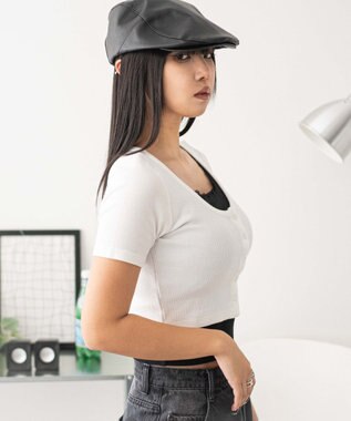 WEGO レースキャミレイヤード風ちびT ホワイト