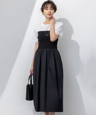 【洗える】ブライトナイロンワッシャー ニットコンビワンピース