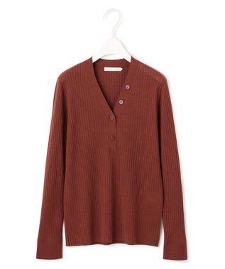 ICB 【洗える】エクストラファインメリノリブ ヘンリーネック プルオーバー マホガニー系