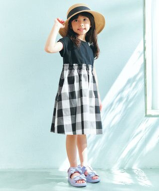 ANY KIDS 【接触冷感】ひんやり ドッキングワンピース ブラック×チェック