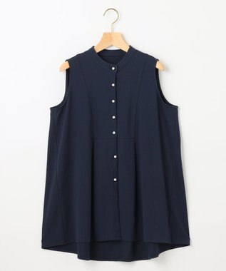 組曲 【洗える】ブラウスライクジャージーノースリーブ カットソー ネイビー系