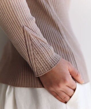 muuc 〈高品質シルク＆スーピマ超長綿〉〈洗えるニット〉〈通年着られる〉袖口模様編み プルオーバー ピンクベージュ