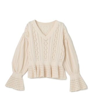 GRACE CONTINENTAL レース編ルーズニットトップ ホワイト