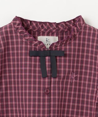 組曲 KIDS 【150-160㎝】チェックラッフル ブラウス ラズベリー系3