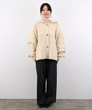 LENO ARAN PULLOVER【UNISEX】アラン柄ニットプルオーバー/カーディガン IVORY