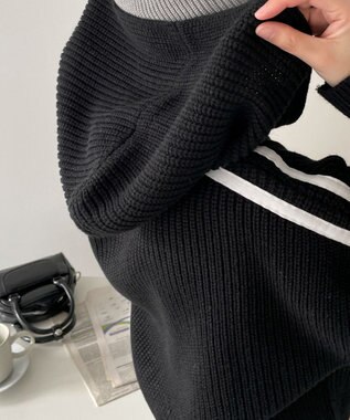 WEGO ラインリボンダブルジップニットパーカー ブラック