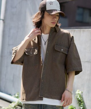WEGO 【ユニセックス着用ITEM/MLサイズ展開】カラーデニムシャツ（SS） ブラウンその他