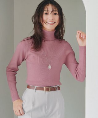 Tiaclasse L 【新色追加・洗える】リブタートルニット ピンク