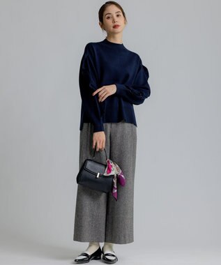 組曲 【WEB限定】袖フリル付きニットプルオーバー ネイビー系