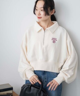 WEGO ハーフZIP襟付きショートスウェット ホワイト