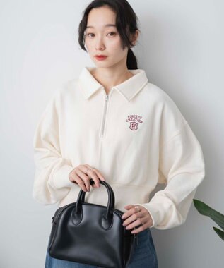 WEGO ハーフZIP襟付きショートスウェット ホワイト