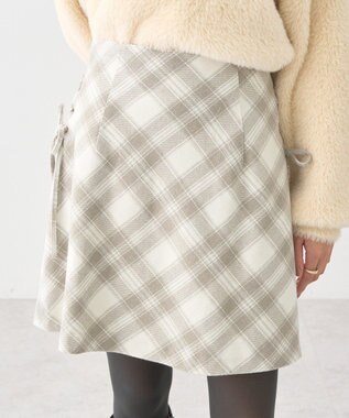 earth music&ecology サイドレースアップミニスカート Check Ivory