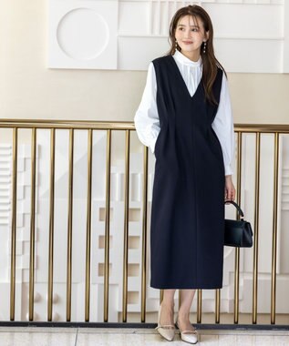 ANY SIS 【優木まおみさんコラボ】秒映えセレモニー ブラウス × ジャンパースカート オフ×ネイビー