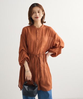 Green Parks バンドカラー比翼タック袖チュニック Terracotta