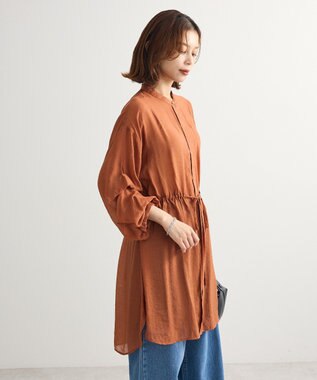 Green Parks バンドカラー比翼タック袖チュニック Terracotta