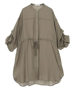 Green Parks バンドカラー比翼タック袖チュニック Khaki