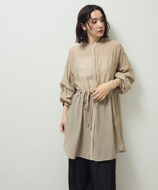 Green Parks バンドカラー比翼タック袖チュニック Beige