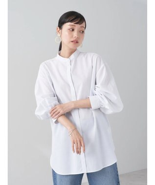 earth music&ecology バンドカラーストライプシャツ Light Gray