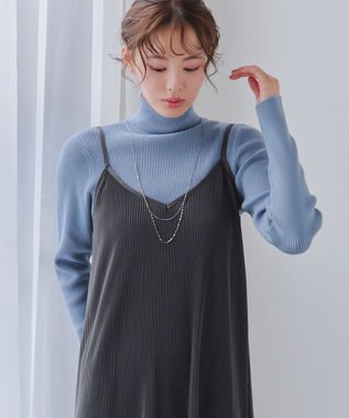 Tiaclasse L 【新色追加・洗える】リブタートルニット サックス