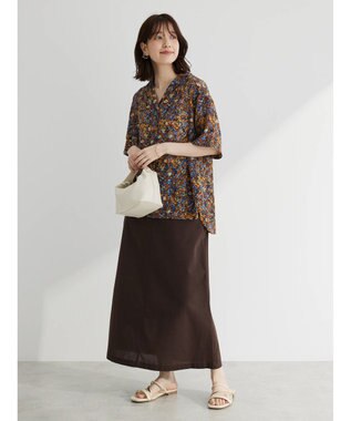 Green Parks 綿麻混台形マキシスカート Brown