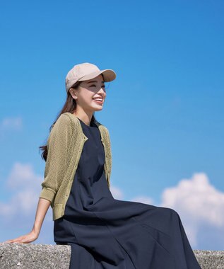 Tiaclasse L 【新色追加・洗える】パフスリーブ透かし編みニットカーディガン ライトグリーン