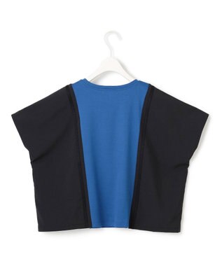 ICB L 【接触冷感・UVケア・洗える】シルケットスムースコンビ バイカラーカットソー ラピスラズリ×ブラック系
