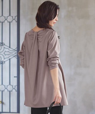 Tiaclasse 【洗える】キーネックバックツイストポンチチュニックブラウス ピンクモカ