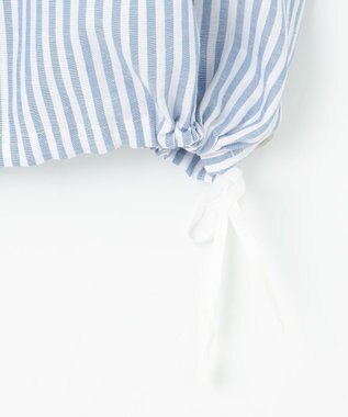 J.PRESS LADIES 【洗える・接触冷感・吸水速乾】麻STRIPE バンドカラー シャツ ブラウス サックスストライプ系