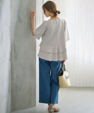 組曲 L 【接触冷感・吸湿・UVカット】ジョーゼットジャージーフリルブラウス ベージュ系