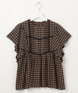 23区 S 【SLOW/一部店舗限定】ブライトリネン デザイン ブラウス ブラウンチェック