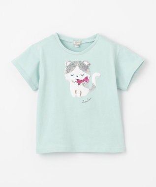 ANY KIDS ミラクルスパンコールTシャツ ミント（ねこ×ハチワレ）