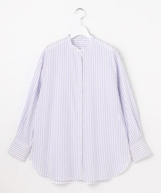 自由区 L SOMELOSバンドカラー ブラウス モーヴストライプ