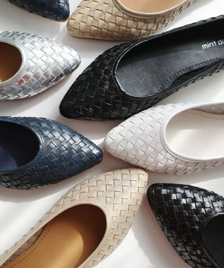 Pointer 本革編み込みパンプス ネイビー