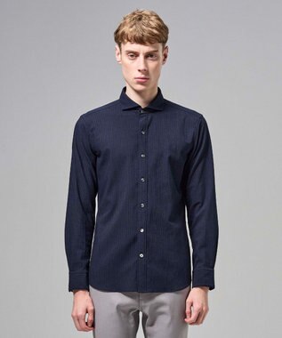 JOSEPH HOMME 【新モデル】トリコサッカーストレッチ 　ホリゾンタルカラーシャツ ネイビー系