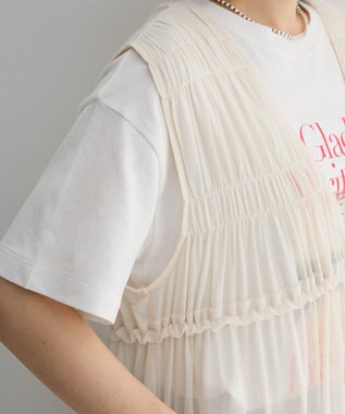 Green Parks メッシュシャーリングレイヤーワンピース Ivory