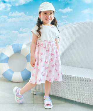 ANY KIDS 【接触冷感】ひんやり ドッキングワンピース ピンク×リボン