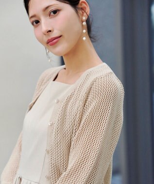 Tiaclasse L 【新色追加・洗える】パフスリーブ透かし編みニットカーディガン エクリュ