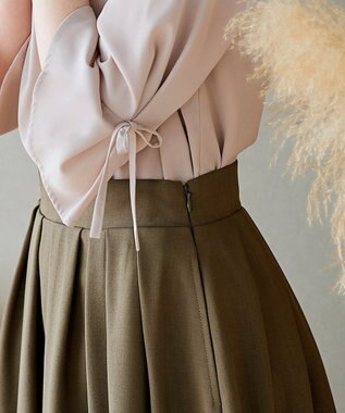 Tiaclasse 【洗える】体型カバーも叶う麻調フレアタックスカート カーキ