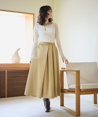 #Newans ヘビーサテンフレアースカート キャメル