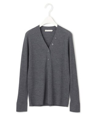 ICB 【洗える】エクストラファインメリノリブ ヘンリーネック プルオーバー ミディアムグレー系