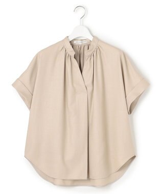 23区 L 【接触冷感/UVカット】ドライスラブストレッチ スキッパー ブラウス ベージュ系