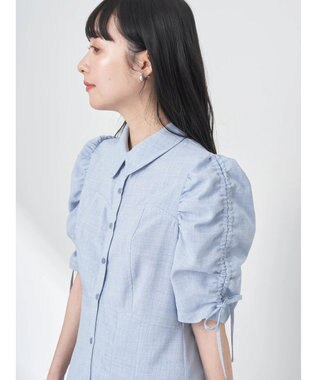 earth music&ecology 袖ドロストシャツワンピース Blue