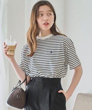 WEGO 【洗える/綿100%】USPOLOワンポイントTシャツ ホワイトボーダー