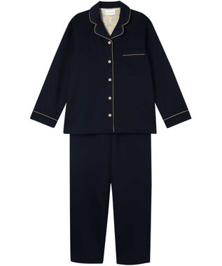 une nana cool 【綿混】ハイゲージダブルエアー 長袖開襟パジャマ MADE WITH LIBERTY FABRIC ネイビー