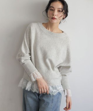 組曲 レースコンビ ロングTシャツ ホワイト系