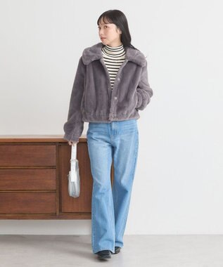 earth music&ecology ファーショートコート チャコールグレー