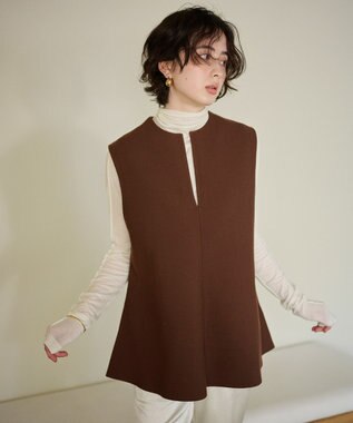 #Newans 【洗える】スリットネックフレアベスト ブラウン