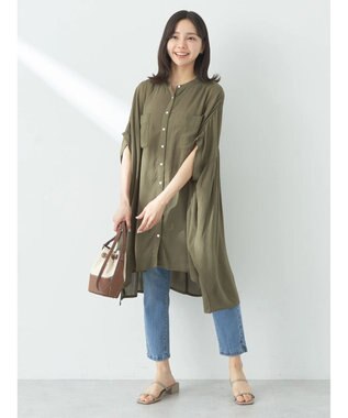 earth music&ecology レーヨンポケットシャツチュニック Khaki
