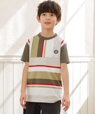 J.PRESS KIDS 【140-170cm】50/2 マルチボーダー Tシャツ カーキ系1